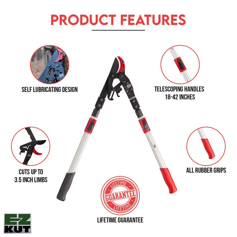EZ Kut G2 Tree Trimmer Ratcheting Branch Cutter. Heavy Duty Branch Cutter. 42 inch Extendable Anvil Hand Loppers. Tree Pruner Trusted Since 1988. Chops Thick Branches with Ease. - Image 3